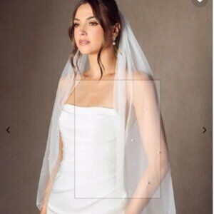 Azazie Jenna Pearl Embellished Hip Length Veil